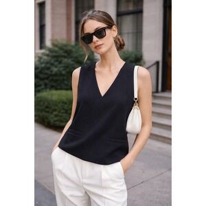 A New Day Suit Vest Womens Large Black V Neck Sleeveless Lined NWT Pockets